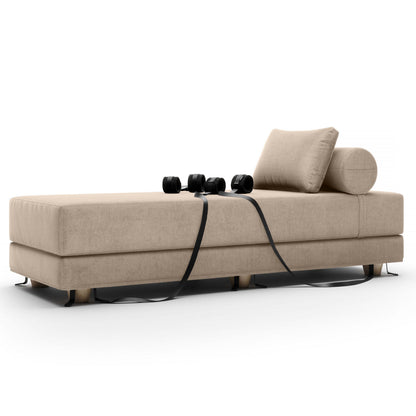 A Dune Beige Black Label Divan Daybed with Cuffs, Bedroom Furniture by Liberator against a white background.