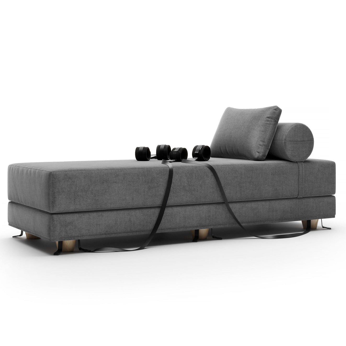 A Mouse Grey Black Label Divan Daybed with Cuffs, Bedroom Furniture by Liberator against a white background.