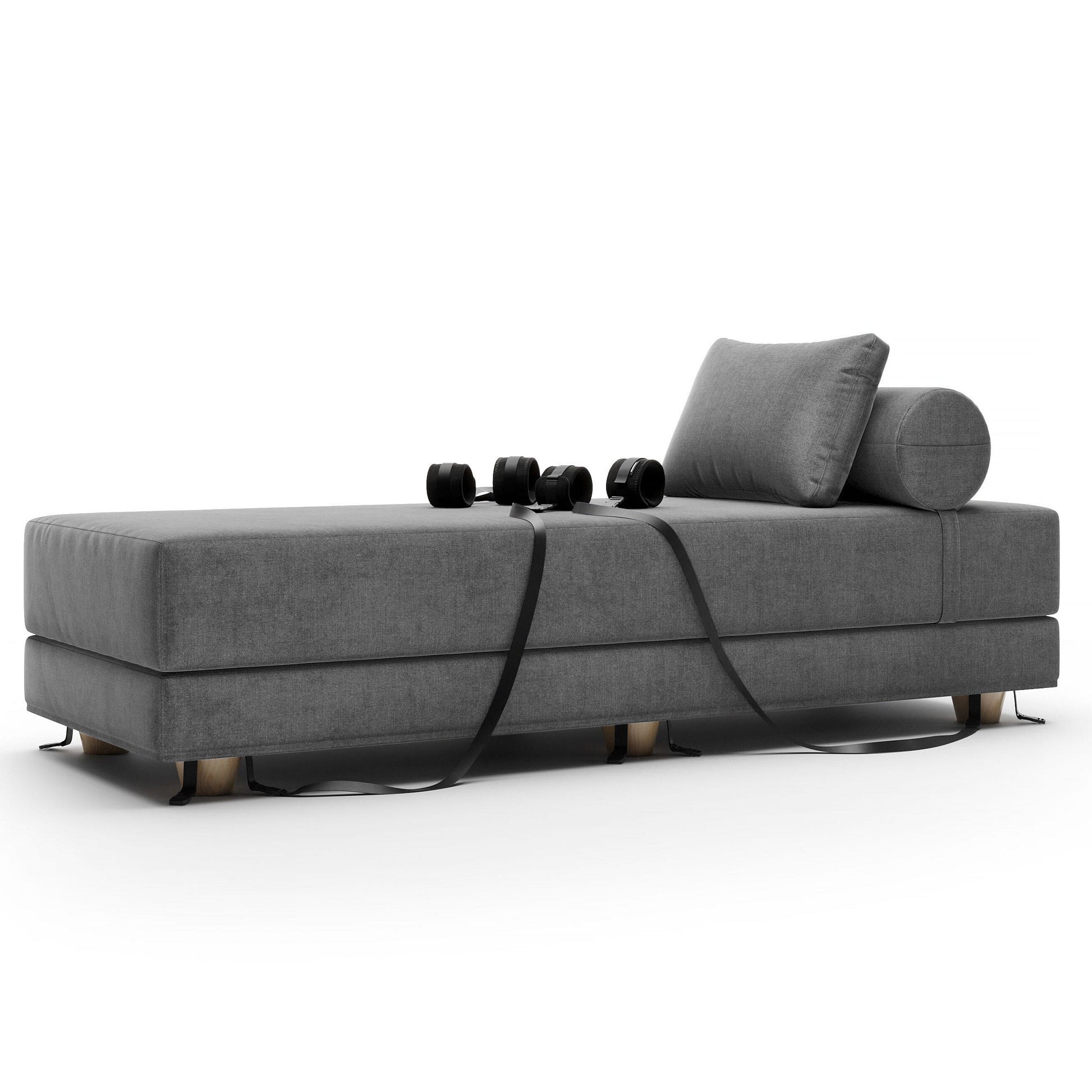 A Mouse Grey Black Label Divan Daybed with Cuffs, Bedroom Furniture by Liberator against a white background.
