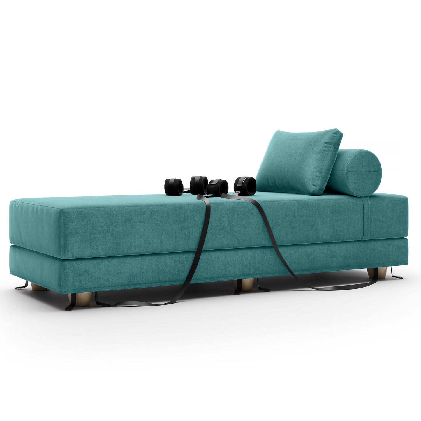 A Surf Turquoise Black Label Divan Daybed with Cuffs, Bedroom Furniture by Liberator against a white background.
