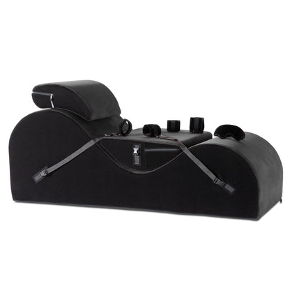 A valkyrie Ink Black Chaise with cuffs and mask Bondage, Bedroom Furniture by Liberator against a white background.