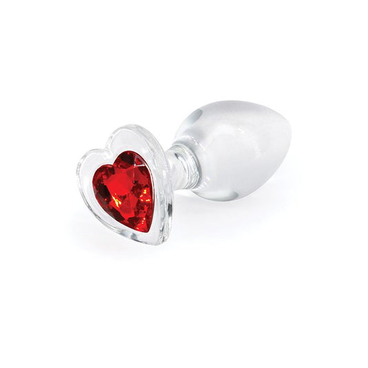 Crystal Desires Glass Heart Gem Butt Plug Medium - Red