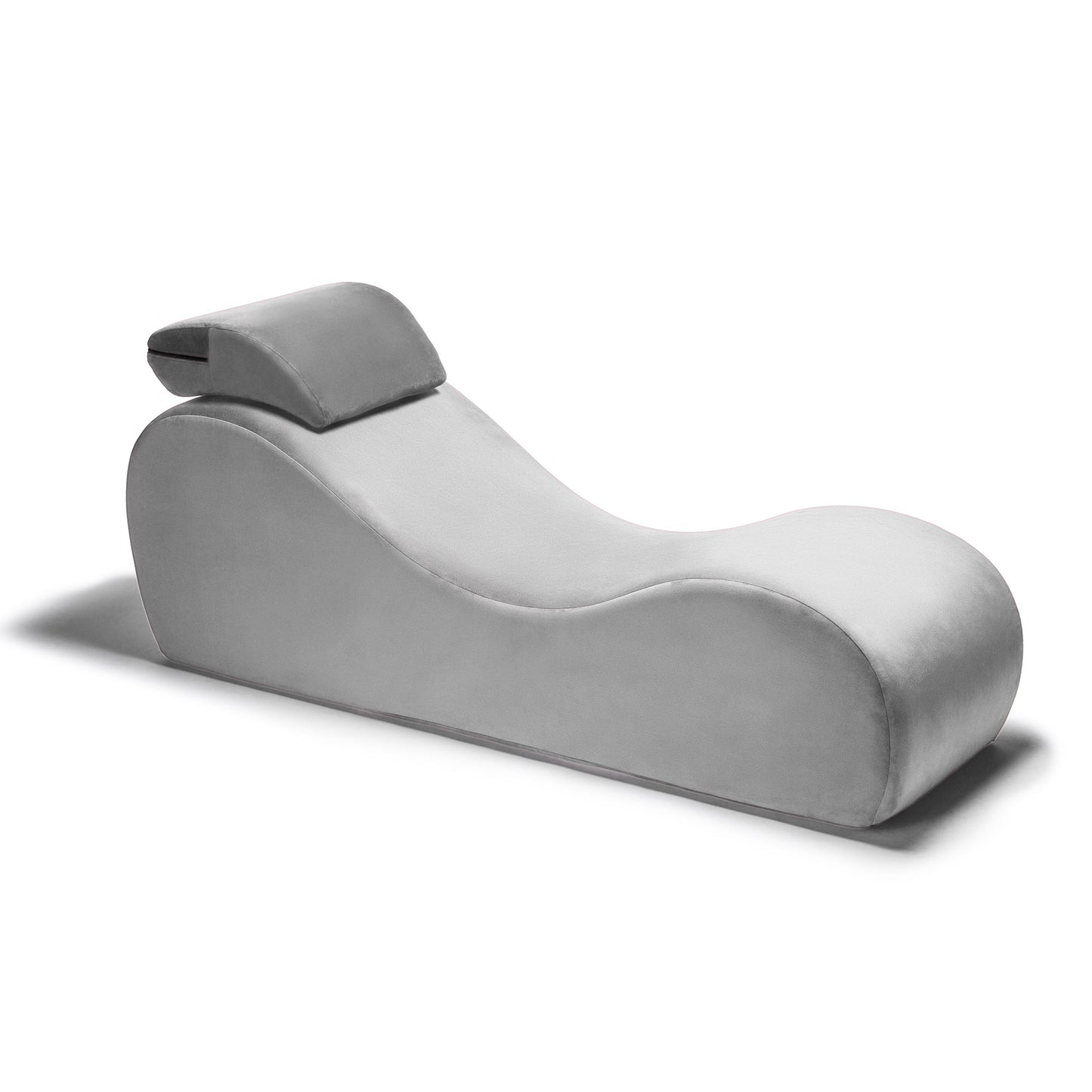 A grey faux leather Lyza Lounger bedroom furniture by Liberator against a white background.