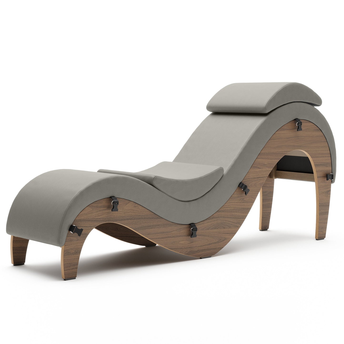 A coyote green Supervio Tantric Chaise with maple, Bedroom Furniture by Liberator against a white background.