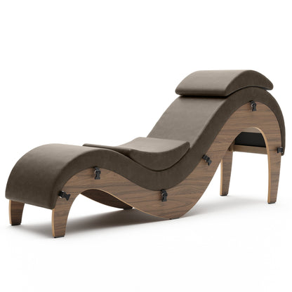 A bison brown Supervio Tantric Chaise with maple, Bedroom Furniture by Liberator against a white background.