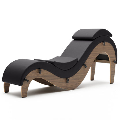 A black Supervio Tantric Chaise with maple, Bedroom Furniture by Liberator against a white background.