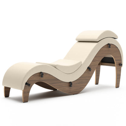 A cream Supervio Tantric Chaise with maple, Bedroom Furniture by Liberator against a white background.