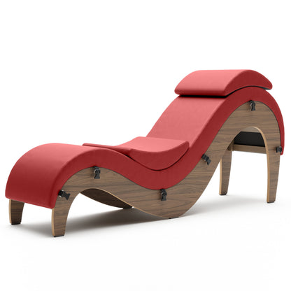 A Pompeiian red Supervio Tantric Chaise with maple, Bedroom Furniture by Liberator against a white background.