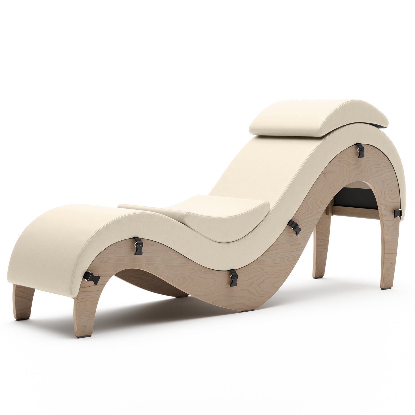 A cream Supervio Tantric Chaise with walnut, Bedroom Furniture by Liberator against a white background.