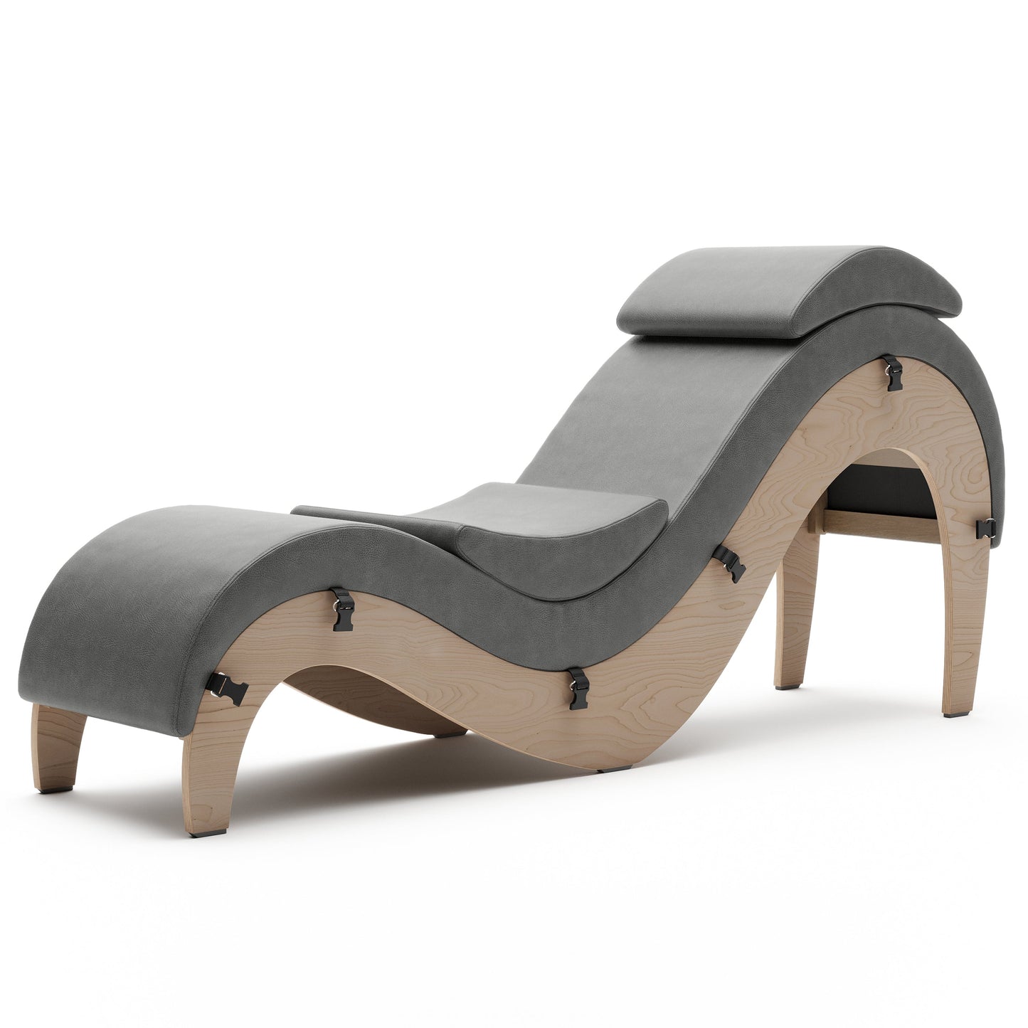 A iron grey Supervio Tantric Chaise with walnut, Bedroom Furniture by Liberator against a white background.