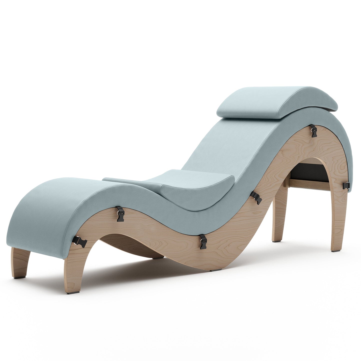 A seaweed green Supervio Tantric Chaise with walnut, Bedroom Furniture by Liberator against a white background.