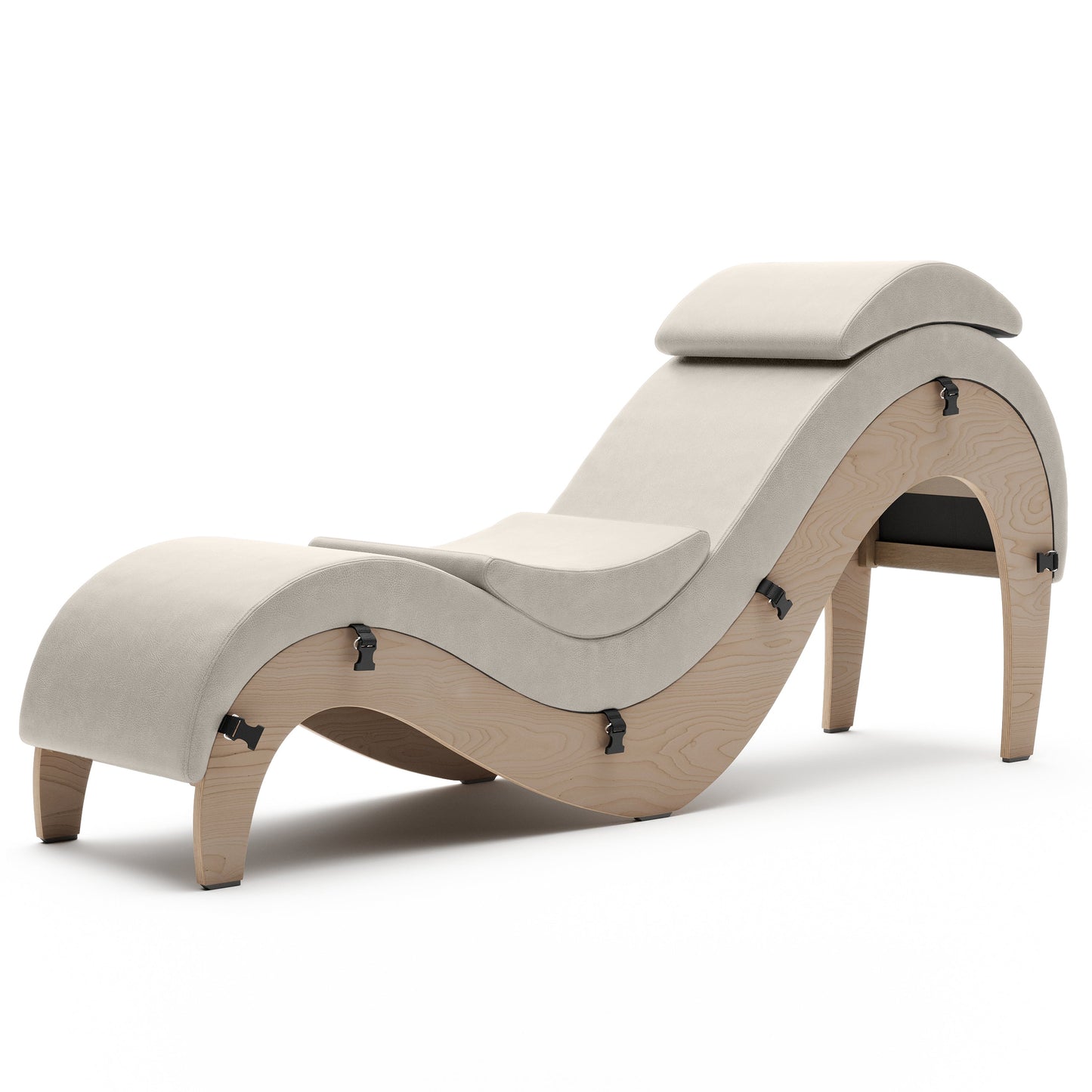 A silver Supervio Tantric Chaise with walnut, Bedroom Furniture by Liberator against a white background.