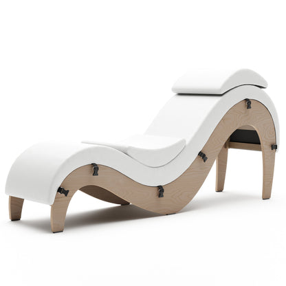 A white Supervio Tantric Chaise with walnut, Bedroom Furniture by Liberator against a white background.