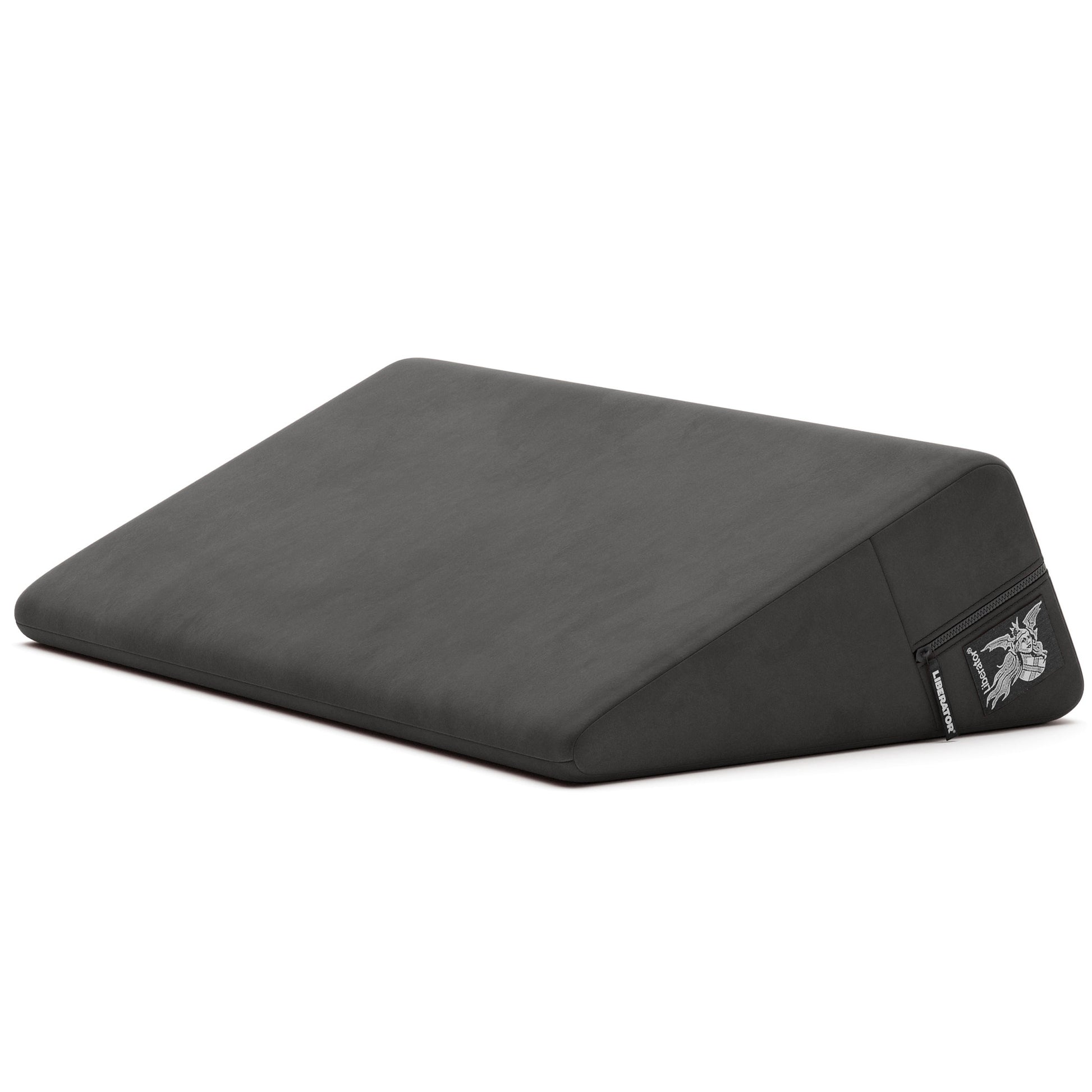 A black Wedge, Bedroom Furniture by Liberator against a white bedroom.