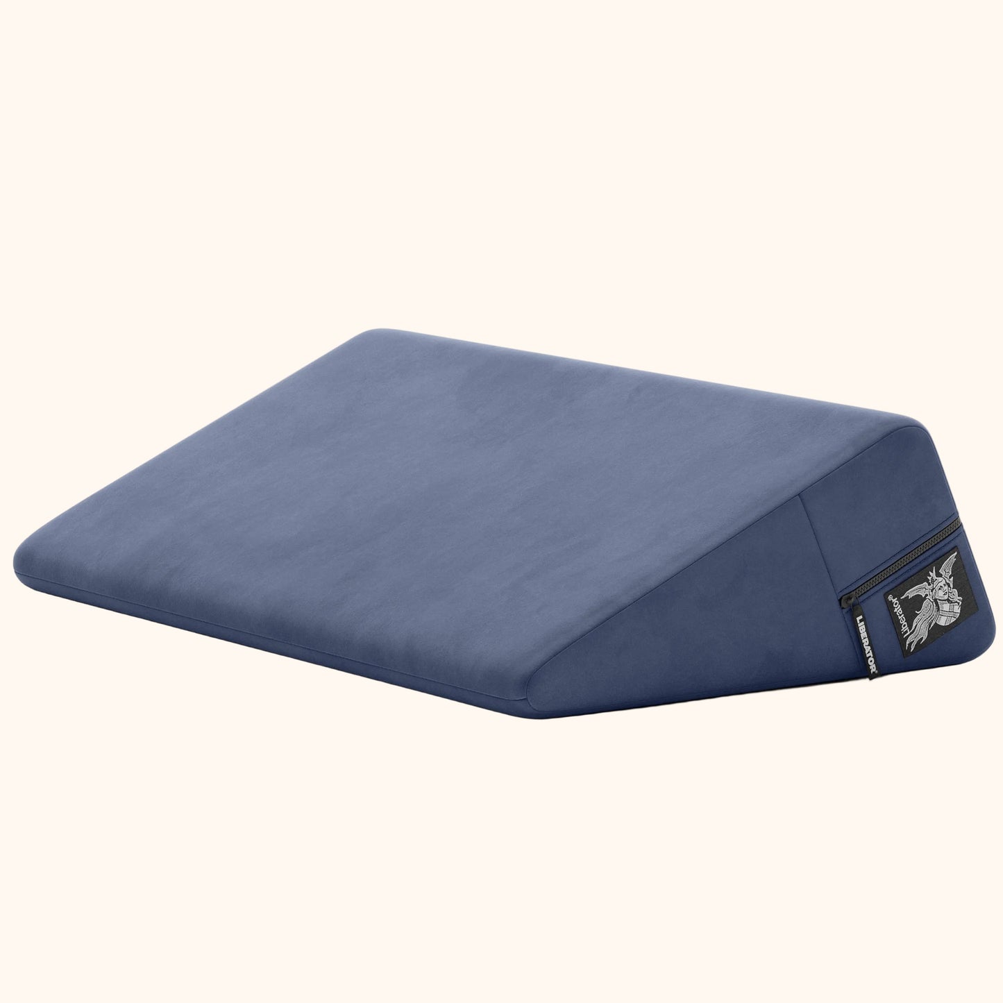 A blue Wedge, Bedroom Furniture by Liberator against a white bedroom.