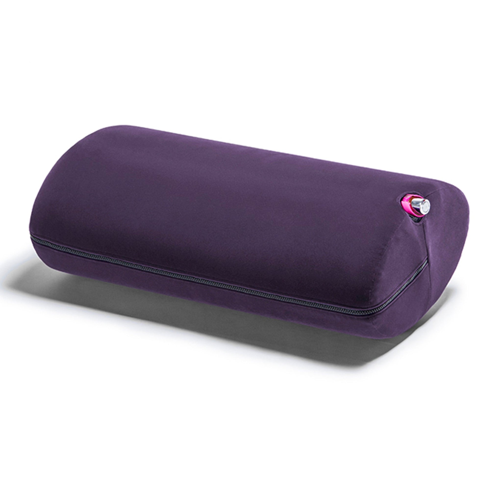 A aubergine colored Wing Toy Mount, Bedroom Furniture by Liberator with a toy in the pocket against a white background.